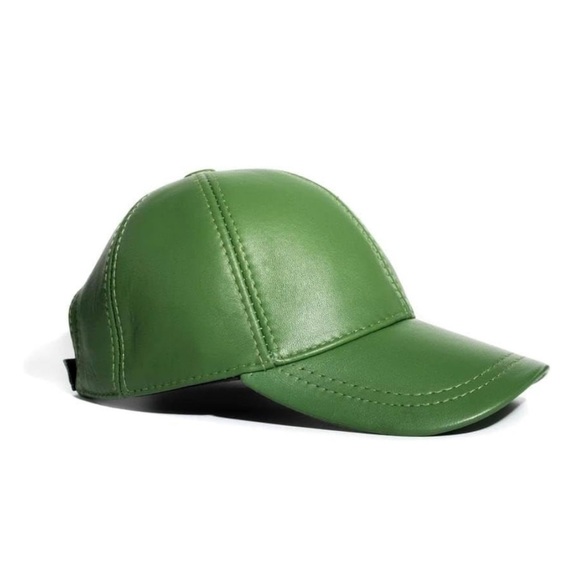 Genuine Leather Unisex Baseball Cap - Adjustable Dad Hat (Spring Green) - Picture 2 of 5